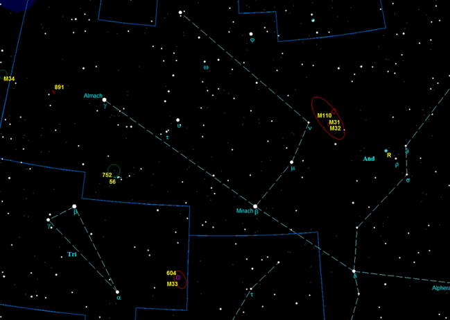 Поисковая карта окрестностей Андромеды