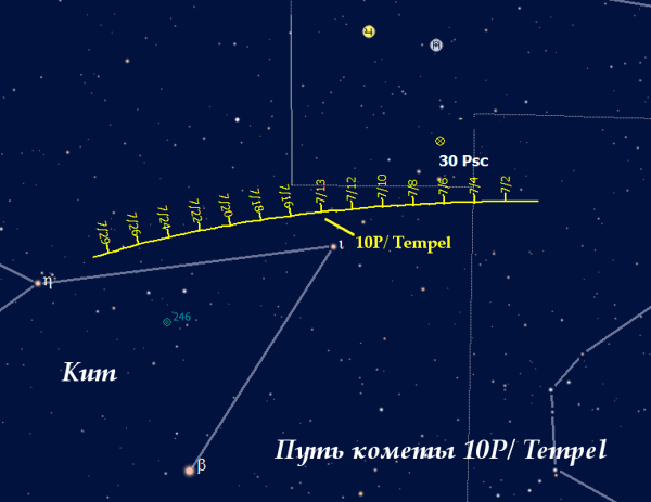 Видимый путь кометы 10P/ Tempel