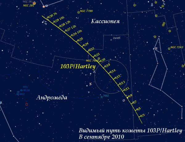 комета 103PHartley в сентябре 2010