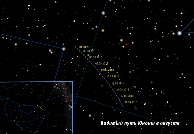 Астероид Юнона в августе 2013