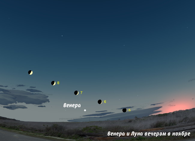 Венера и Луна на небе в ноябре 2013 года