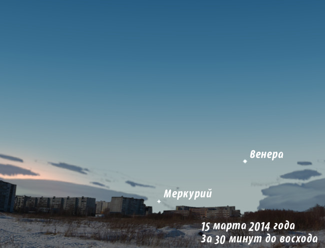 Венера и Меркурий утром в марте 2014