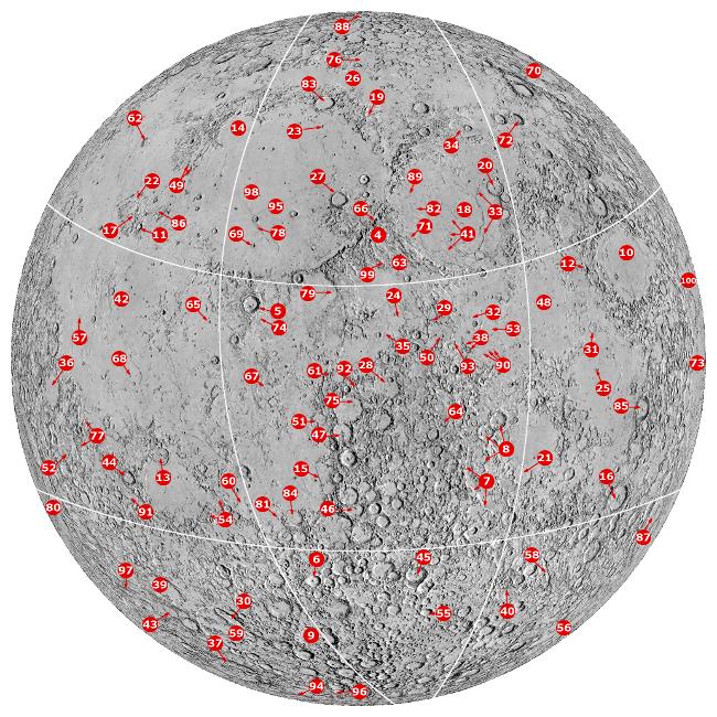 Карта Луны 100 лучших объектов